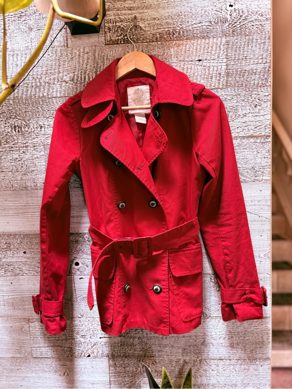 BB Dakota | Double-Breasted Belted Short Trench Coat  - Women's S, Scarlet Red